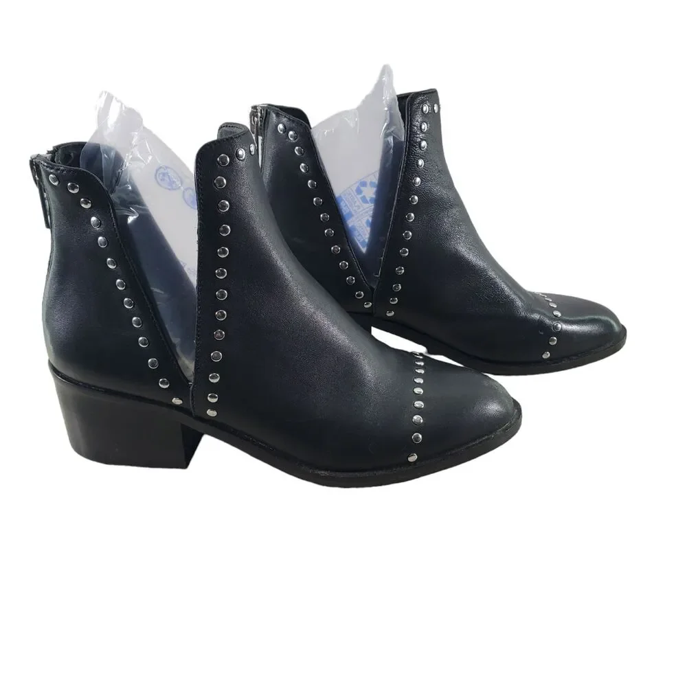 Sz 7 Steve Madden Conspire Booties Black Studs Studded Leather Ankle Boots